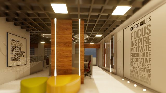 Contemporary Office Space With Coffered Ceiling